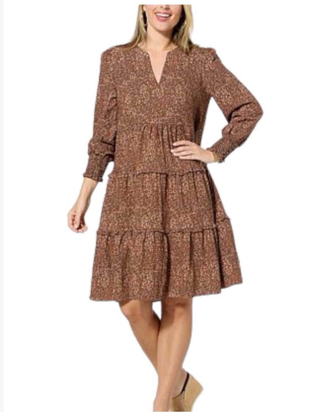 G by Giuliana Brown Printed Tiered Midi Dress